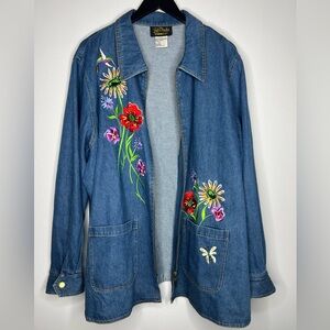 Bob Mackie Wearable Art Embroidered Womens 3X Chore Coat Floral Hummingbird